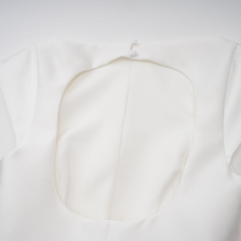Amandine white openback capsleeve midi dress