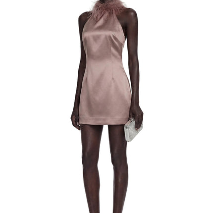 Amara Khaki Mini Dress with Feather Trim