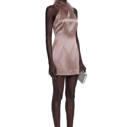Amara Khaki Mini Dress with Feather Trim