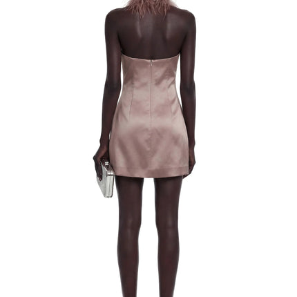 Amara Khaki Mini Dress with Feather Trim