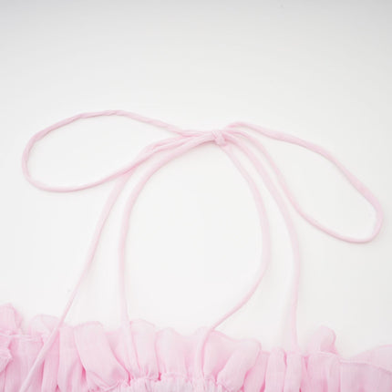 Amara Pink Ruffled Halter Blouse with 3D Floral Appliqué