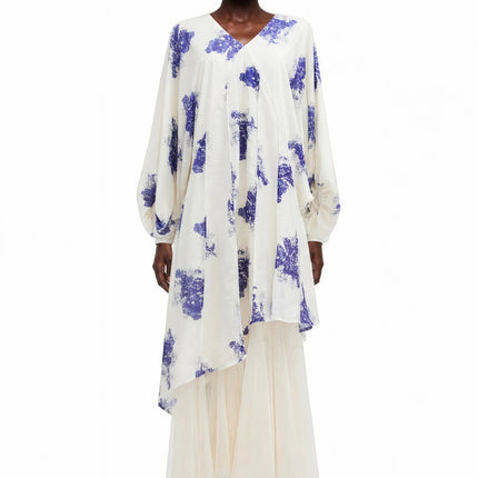 Amara White Floral Print Asymmetrical Maxi Dress