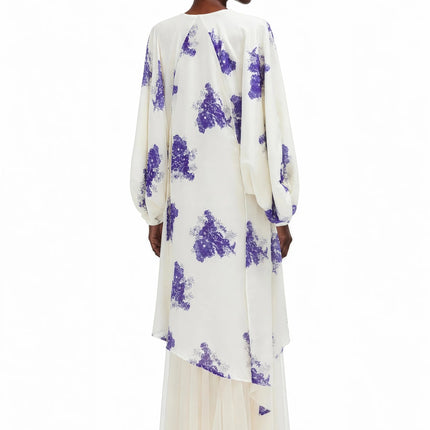 Amara White Floral Print Asymmetrical Maxi Dress