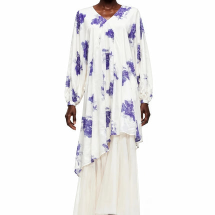 Amara White Floral Print Asymmetrical Maxi Dress