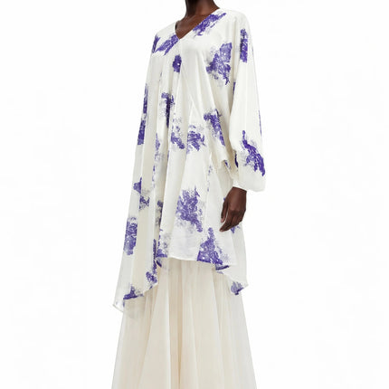 Amara White Floral Print Asymmetrical Maxi Dress