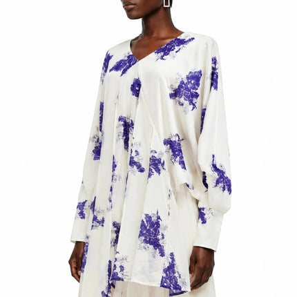 Amara White Floral Print Asymmetrical Maxi Dress