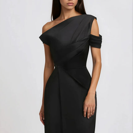 Amarante Black One Shoulder Asymmetrical Midi Dress
