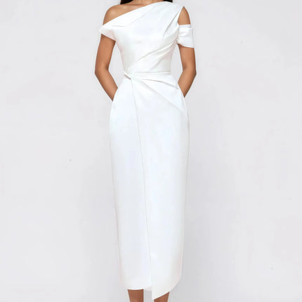 Amarante White One Shoulder Asymmetrical Midi Dress