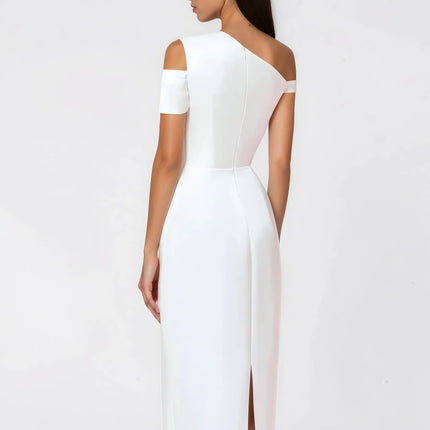 Amarante White One Shoulder Asymmetrical Midi Dress