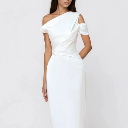 Amarante White One Shoulder Asymmetrical Midi Dress