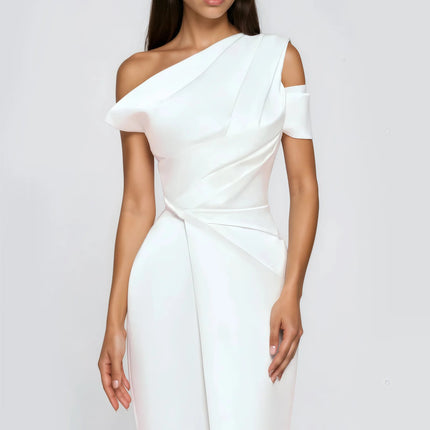 Amarante White One Shoulder Asymmetrical Midi Dress