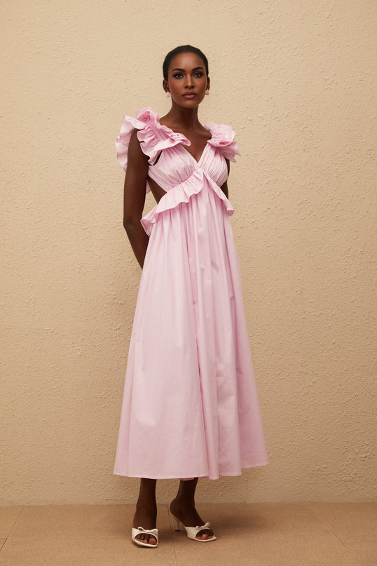 Amari Pink Maxi Dress with V-Neck and Open Back