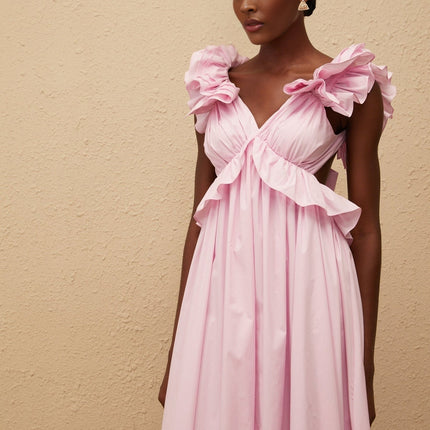 Amari Pink Maxi Dress with V-neck and open back