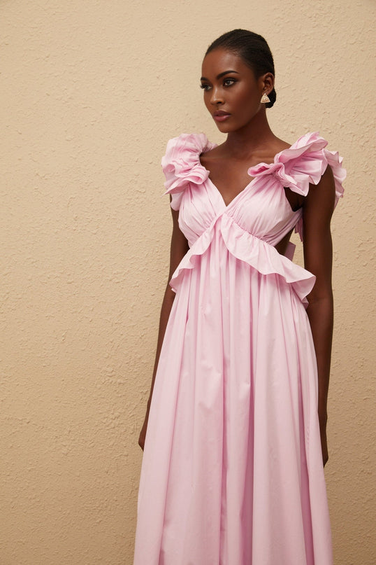 Amari Pink Maxi Dress with V-neck and open back