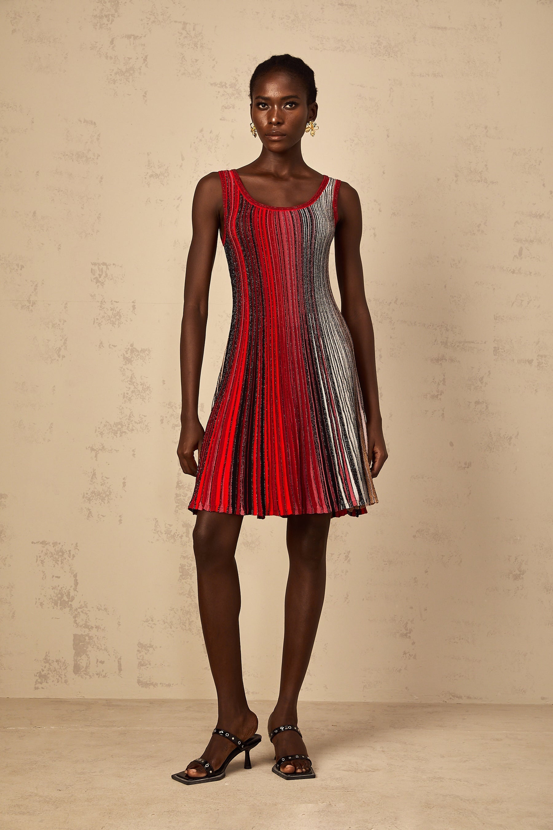 Amaryllis Red Sequin Striped Knit Mini Dress