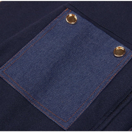 Amaya Blue Knit and Denim Zip-Up Jacket with Buttoned Pockets and Ribbed Cuffs