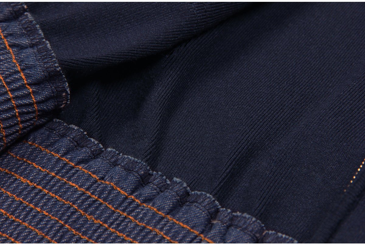 Amaya Blue Knit and Denim Zip-Up Jacket with Buttoned Pockets