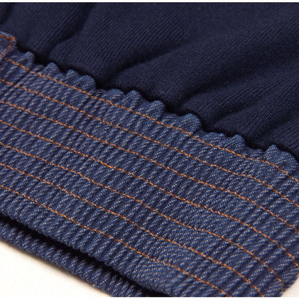 Amaya Blue Knit and Denim Zip-Up Jacket with Buttoned Pockets and Ribbed Cuffs
