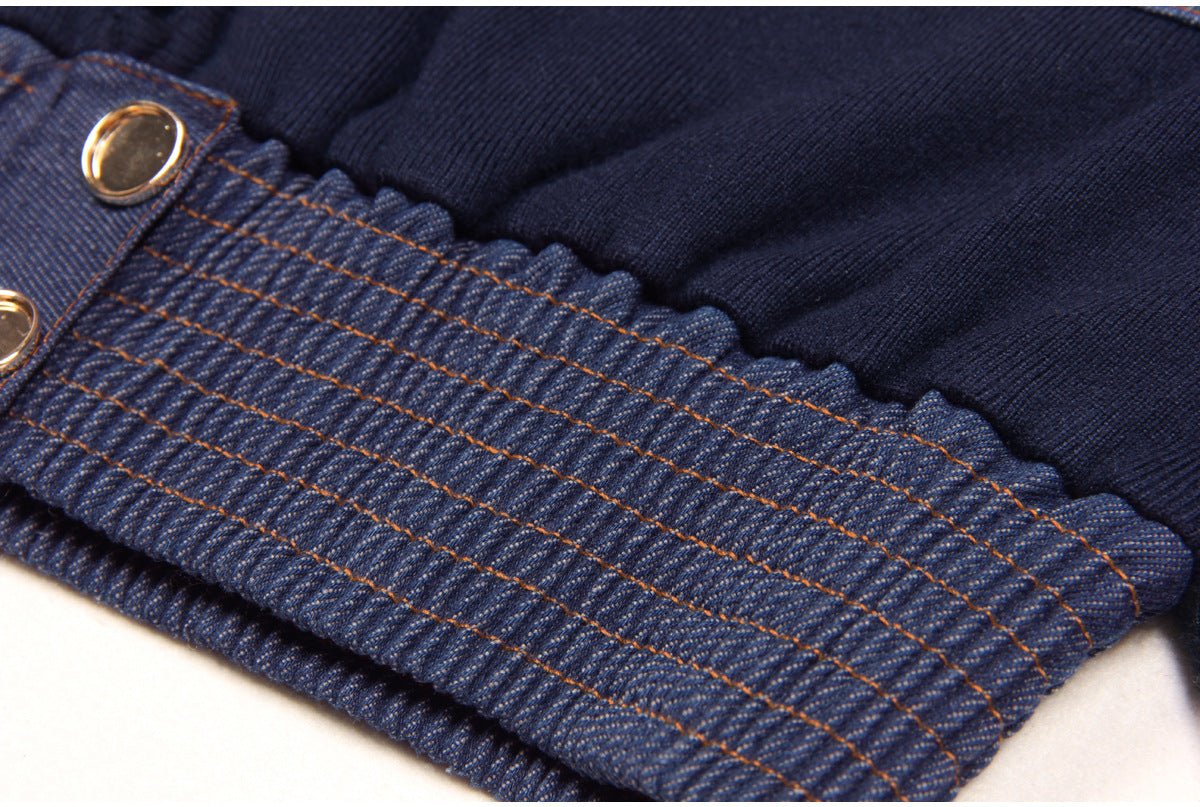 Amaya Blue Knit and Denim Zip-Up Jacket with Buttoned Pockets and Ribbed Cuffs