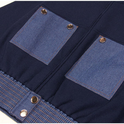 Amaya Blue Knit and Denim Zip-Up Jacket with Buttoned Pockets and Ribbed Cuffs