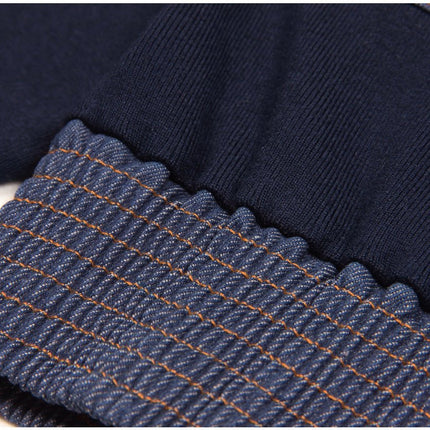 Amaya Blue Knit Denim Zip-Up Jacket Dark Navy Casual Fall Winter Sporty Chic