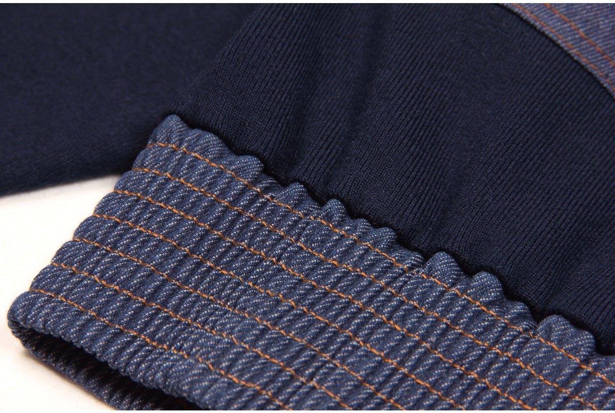 Amaya Blue Knit Denim Zip-Up Jacket Dark Navy Casual Fall Winter Sporty Chic