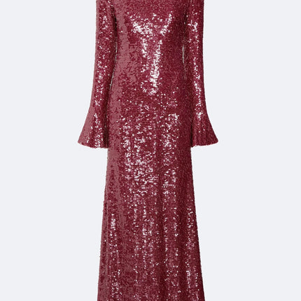 Amaya Red Glamour Gown Sunset Vibes luxury masterpiece Italy O-neck natural waist ankle-length full-length sleeves A-line silhouette premium synthetic blend stretch comfort style iconic luxury glamour occasion