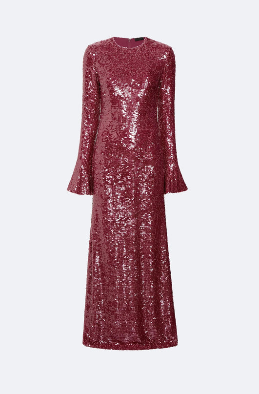 Amaya Red Glamour Gown Sunset Vibes luxury masterpiece Italy O-neck natural waist ankle-length full-length sleeves A-line silhouette premium synthetic blend stretch comfort style iconic luxury glamour occasion