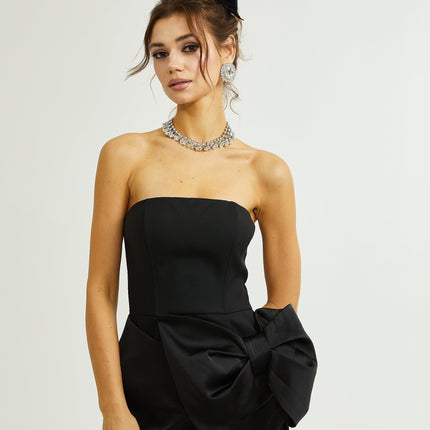 Amaya Black Strapless Mini Dress with Bow Detail