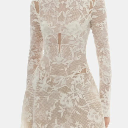 Amber White Long Sleeve Floral Lace Midi Dress