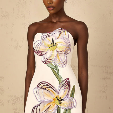 Ambra White Floral Embroidered Sequin Mini Dress