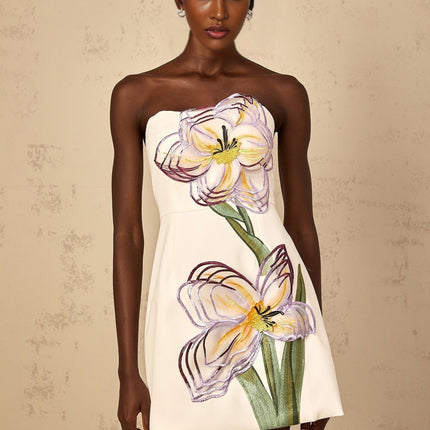 Ambra White Floral Embroidered Sequin Mini Dress