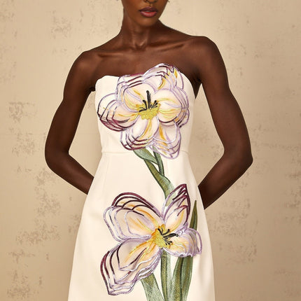 Ambra White Floral Embroidered Sequin Mini Dress