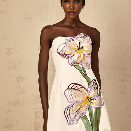 Ambra White Floral Embroidered Sequin Mini Dress