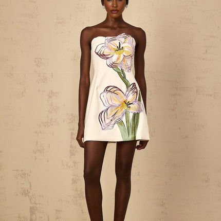 Ambra White Floral Embroidered Sequin Mini Dress