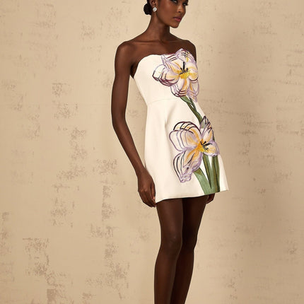 Ambra White Floral Embroidered Sequin Mini Dress