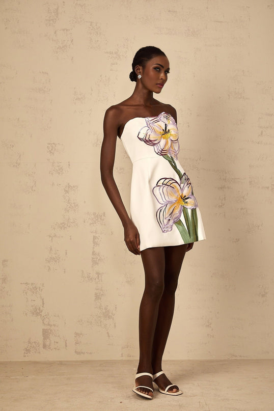 Ambra White Floral Embroidered Sequin Mini Dress