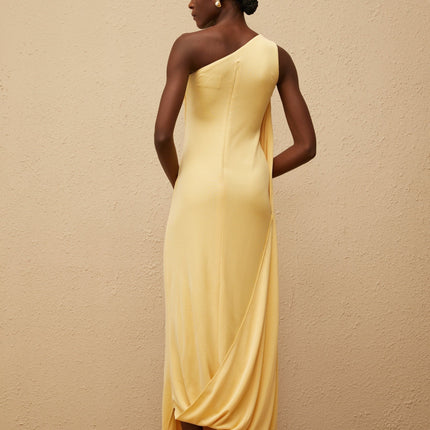 Ambra Yellow One-Shoulder Maxi Dress with Metallic Detailing