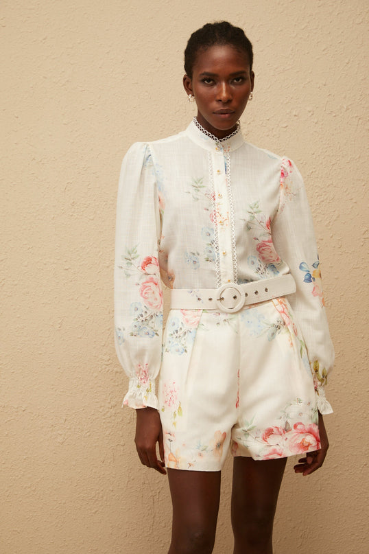 Ambre White Floral Print Shirt  Shorts Set