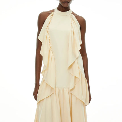 Ambre Yellow Ruched Sleeveless Maxi Dress