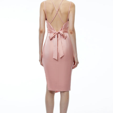 Amedea Pink Ruched Asymmetrical Midi Dress