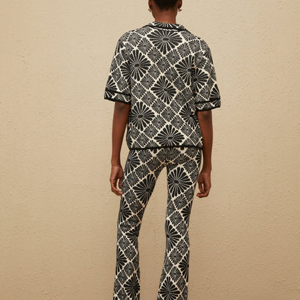 Amelia Black Knitted Jacquard Shirt Trousers Set
