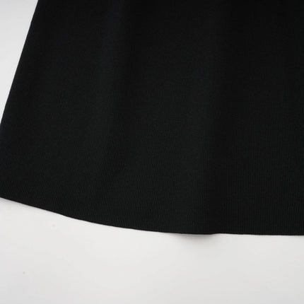 Amelia Black Midi Dress Ruffled Spread Collar Buttoned Cuffs Hem Front Button Placket Long Length Viscose Polyamide Polyester Elegant Sophisticated Charm