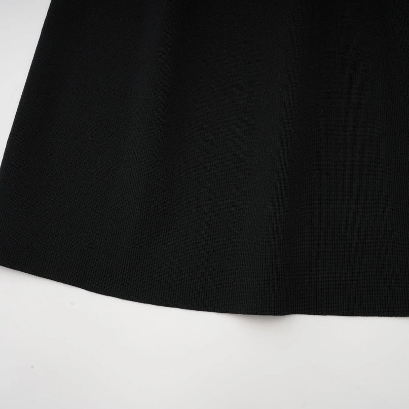 Amelia Black Midi Dress Ruffled Spread Collar Buttoned Cuffs Hem Front Button Placket Long Length Viscose Polyamide Polyester Elegant Sophisticated Charm