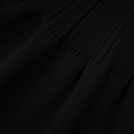 Amelia Black Midi Dress Ruffled Spread Collar Buttoned Cuffs Hem Front Button Placket Long Length Viscose Polyamide Polyester Elegant Sophisticated Charm