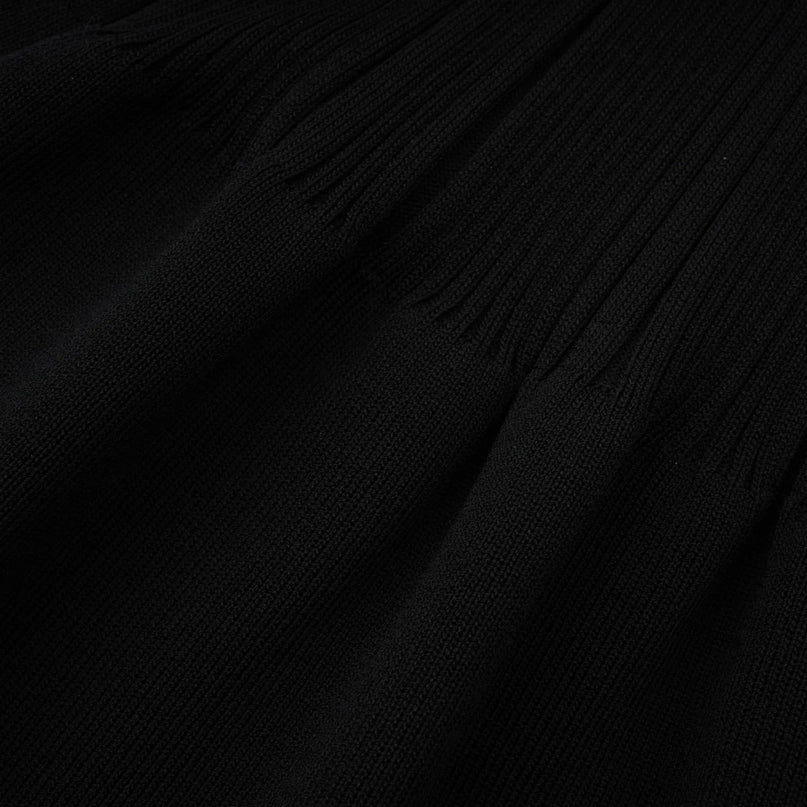 Amelia Black Midi Dress Ruffled Spread Collar Buttoned Cuffs Hem Front Button Placket Long Length Viscose Polyamide Polyester Elegant Sophisticated Charm