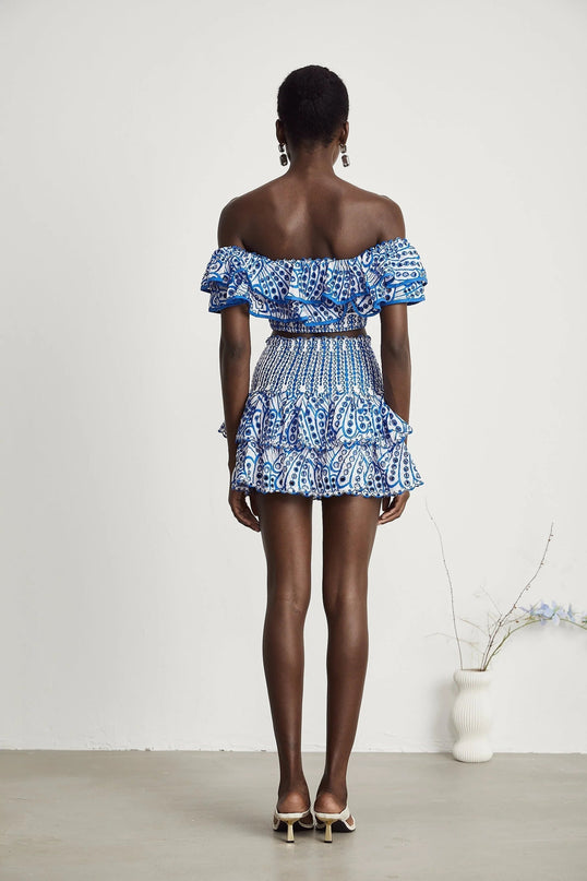 Amelia Blue and White Pattern Print Skirt and Top Set
