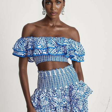 Amelia Blue and White Skirt Top Set