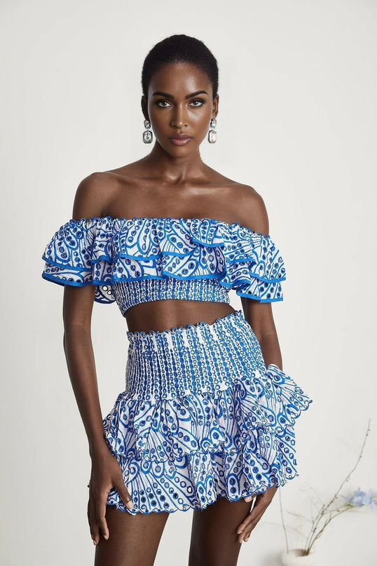 Amelia Blue and White Skirt Top Set