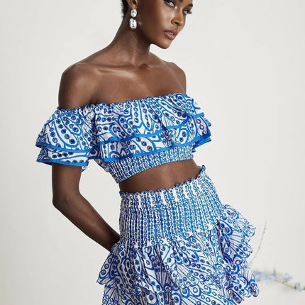 Amelia Blue and White Skirt Top Set